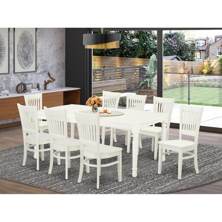 East West Furniture 9 Piece Dover Wooden Dining Table Set - Linen White DOVA9-LWH-W